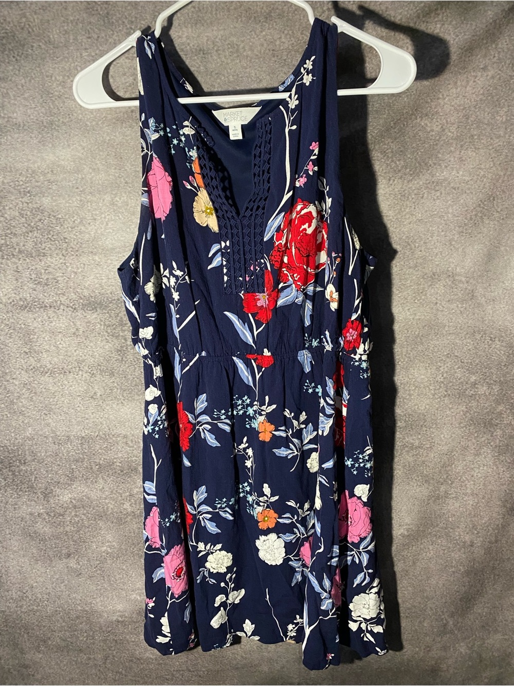 Market & Spruce Navy Blue Floral Sleeveless Dress XL